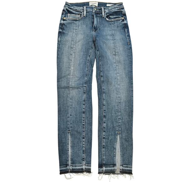 Frame Size 25 Le Nouveau Straight Cropped Front Slit Released Hem Sheffield Wash - Picture 1 of 6